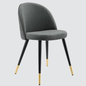 Modern Flora Velvet Upholstered Dining Chair with Rounded Backrest and Gold-Dipped Tapered Metal Legs – Grey Colour - Image 3