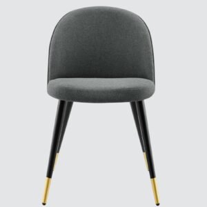 Modern Flora Velvet Upholstered Dining Chair with Rounded Backrest and Gold-Dipped Tapered Metal Legs – Grey Colour - Image 4