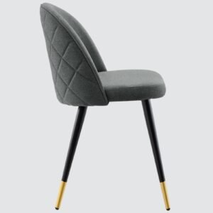 Modern Flora Velvet Upholstered Dining Chair with Rounded Backrest and Gold-Dipped Tapered Metal Legs – Grey Colour - Image 5