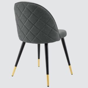 Modern Flora Velvet Upholstered Dining Chair with Rounded Backrest and Gold-Dipped Tapered Metal Legs – Grey Colour - Image 6
