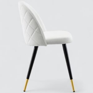 Modern Flora Velvet Upholstered Dining Chair with Rounded Backrest and Gold-Dipped Tapered Metal Legs – White Colour - Image 5