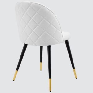 Modern Flora Velvet Upholstered Dining Chair with Rounded Backrest and Gold-Dipped Tapered Metal Legs – White Colour - Image 6