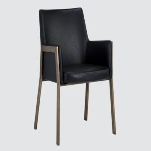 Risen Leatherette Armchair with Angled Backrest and Brushed Brass Metal Frame – Black Colour - Image 3