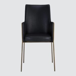 Risen Leatherette Armchair with Angled Backrest and Brushed Brass Metal Frame – Black Colour - Image 4