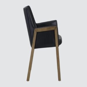 Risen Leatherette Armchair with Angled Backrest and Brushed Brass Metal Frame – Black Colour - Image 5