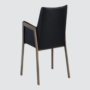 Risen Leatherette Armchair with Angled Backrest and Brushed Brass Metal Frame – Black Colour - Image 6