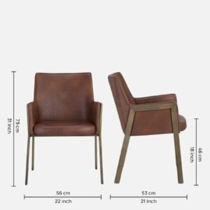 Risen Leatherette Armchair with Angled Backrest and Brushed Brass Metal Frame – BrownColour - Image 2