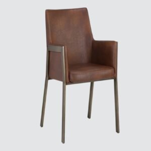 Risen Leatherette Armchair with Angled Backrest and Brushed Brass Metal Frame – BrownColour - Image 3