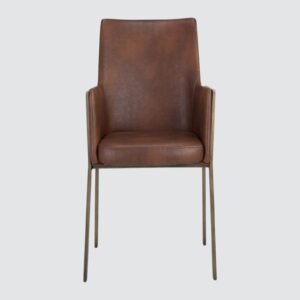 Risen Leatherette Armchair with Angled Backrest and Brushed Brass Metal Frame – BrownColour - Image 4