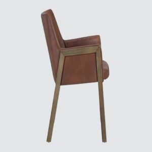 Risen Leatherette Armchair with Angled Backrest and Brushed Brass Metal Frame – BrownColour - Image 5