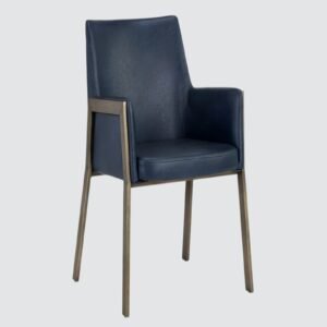 Risen Leatherette Armchair with Angled Backrest and Brushed Brass Metal Frame – Teal Blue Colour - Image 1