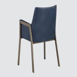 Risen Leatherette Armchair with Angled Backrest and Brushed Brass Metal Frame – Teal Blue Colour - Image 2