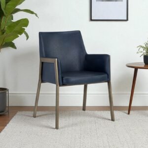 Risen Leatherette Armchair with Angled Backrest and Brushed Brass Metal Frame – Teal Blue Colour - Image 4