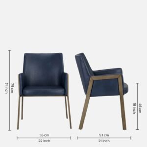 Risen Leatherette Armchair with Angled Backrest and Brushed Brass Metal Frame – Teal Blue Colour - Image 5