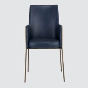 Risen Leatherette Armchair with Angled Backrest and Brushed Brass Metal Frame – Teal Blue Colour - Image 6