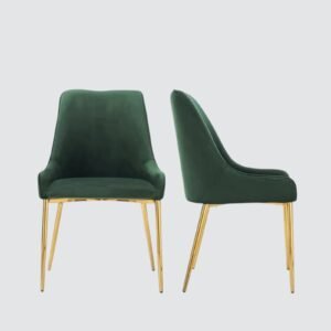 Regal Verdanza Velvet Accent Chair with Luxe Gold Metal Legs and Sculpted Mid-Back for Living Room in Green Colour - Image 3
