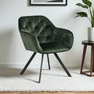 Ivory Elan Tufted Velvet Accent Chair with Curved Armrest and Black Swivel Base- Green Colour - Image 1