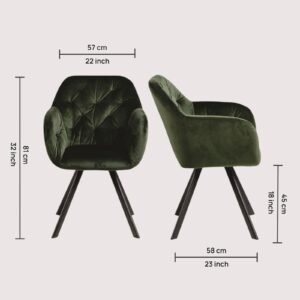 Ivory Elan Tufted Velvet Accent Chair with Curved Armrest and Black Swivel Base- Green Colour - Image 2