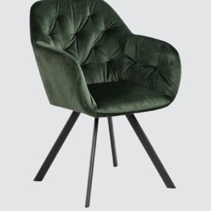 Ivory Elan Tufted Velvet Accent Chair with Curved Armrest and Black Swivel Base- Green Colour - Image 3