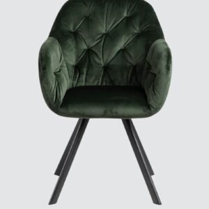 Ivory Elan Tufted Velvet Accent Chair with Curved Armrest and Black Swivel Base- Green Colour - Image 4