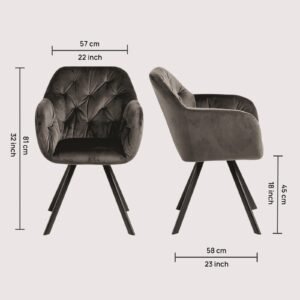 Ivory Elan Tufted Velvet Accent Chair with Curved Armrest and Black Swivel Base- Grey Colour - Image 2