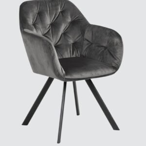 Ivory Elan Tufted Velvet Accent Chair with Curved Armrest and Black Swivel Base- Grey Colour - Image 3