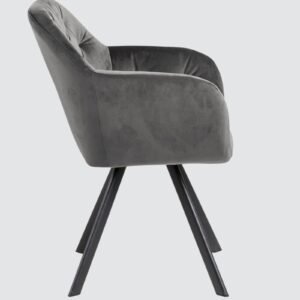 Ivory Elan Tufted Velvet Accent Chair with Curved Armrest and Black Swivel Base- Grey Colour - Image 5