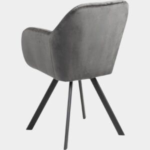 Ivory Elan Tufted Velvet Accent Chair with Curved Armrest and Black Swivel Base- Grey Colour - Image 6