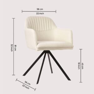 Contemporary Mid-Century Modern Upholstered Swivel Accent Chair with Ribbed Backrest and Sleek Metal Legs in White Colour - Image 2