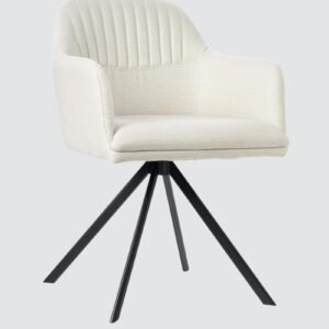 Contemporary Mid-Century Modern Upholstered Swivel Accent Chair with Ribbed Backrest and Sleek Metal Legs in White Colour - Image 3