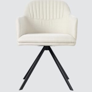 Contemporary Mid-Century Modern Upholstered Swivel Accent Chair with Ribbed Backrest and Sleek Metal Legs in White Colour - Image 4