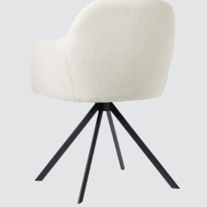 Contemporary Mid-Century Modern Upholstered Swivel Accent Chair with Ribbed Backrest and Sleek Metal Legs in White Colour - Image 6