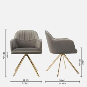 Contemporary Mid-Century Modern Upholstered Swivel Accent Chair with Ribbed Backrest and Sleek Metal Legs in Grey Colour - Image 2