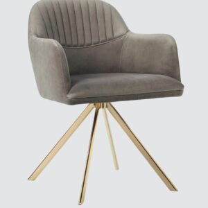 Contemporary Mid-Century Modern Upholstered Swivel Accent Chair with Ribbed Backrest and Sleek Metal Legs in Grey Colour - Image 3