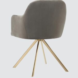 Contemporary Mid-Century Modern Upholstered Swivel Accent Chair with Ribbed Backrest and Sleek Metal Legs in Grey Colour - Image 4