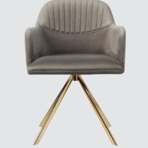 Contemporary Mid-Century Modern Upholstered Swivel Accent Chair with Ribbed Backrest and Sleek Metal Legs in Grey Colour - Image 5