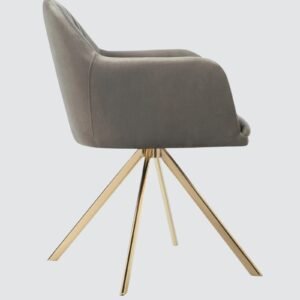 Contemporary Mid-Century Modern Upholstered Swivel Accent Chair with Ribbed Backrest and Sleek Metal Legs in Grey Colour - Image 6