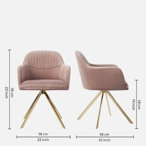 Contemporary Mid-Century Modern Upholstered Swivel Accent Chair with Ribbed Backrest and Sleek Metal Legs in Soft PinkColour - Image 2