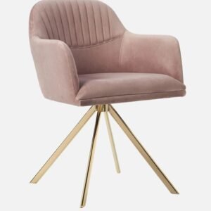 Contemporary Mid-Century Modern Upholstered Swivel Accent Chair with Ribbed Backrest and Sleek Metal Legs in Soft PinkColour - Image 3