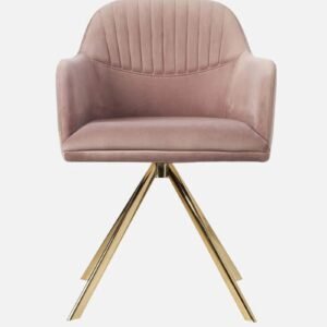 Contemporary Mid-Century Modern Upholstered Swivel Accent Chair with Ribbed Backrest and Sleek Metal Legs in Soft PinkColour - Image 4