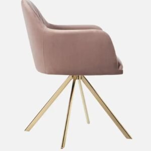 Contemporary Mid-Century Modern Upholstered Swivel Accent Chair with Ribbed Backrest and Sleek Metal Legs in Soft PinkColour - Image 5