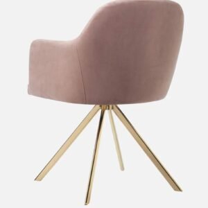Contemporary Mid-Century Modern Upholstered Swivel Accent Chair with Ribbed Backrest and Sleek Metal Legs in Soft PinkColour - Image 6