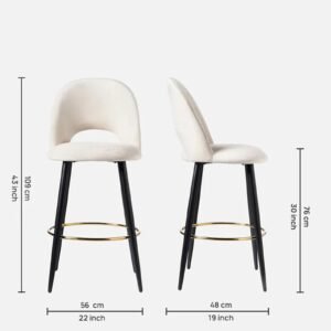 Avant-Garde Luxe Upholstered Bar Chair with Sculpted Metallic Base in Beige Colour - Image 2