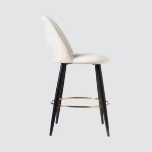 Avant-Garde Luxe Upholstered Bar Chair with Sculpted Metallic Base in Beige Colour - Image 4