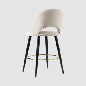 Avant-Garde Luxe Upholstered Bar Chair with Sculpted Metallic Base in Beige Colour - Image 5