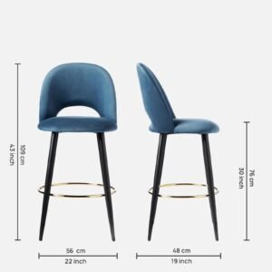 Avant-Garde Luxe Upholstered Bar Chair with Sculpted Metallic Base in Teal Blue Colour - Image 2