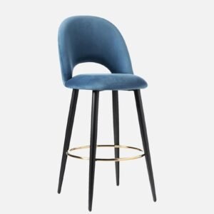 Avant-Garde Luxe Upholstered Bar Chair with Sculpted Metallic Base in Teal Blue Colour - Image 3