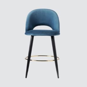 Avant-Garde Luxe Upholstered Bar Chair with Sculpted Metallic Base in Teal Blue Colour - Image 4