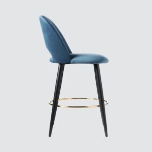 Avant-Garde Luxe Upholstered Bar Chair with Sculpted Metallic Base in Teal Blue Colour - Image 5