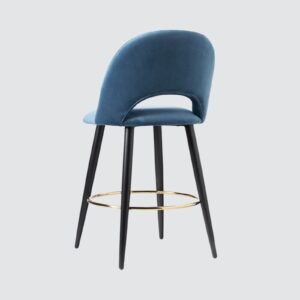 Avant-Garde Luxe Upholstered Bar Chair with Sculpted Metallic Base in Teal Blue Colour - Image 6